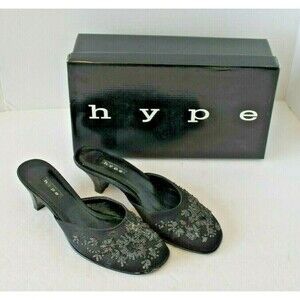 Hype Womens Black Satin Beaded Mules Gabor Slides Shoes w/Box Size 6